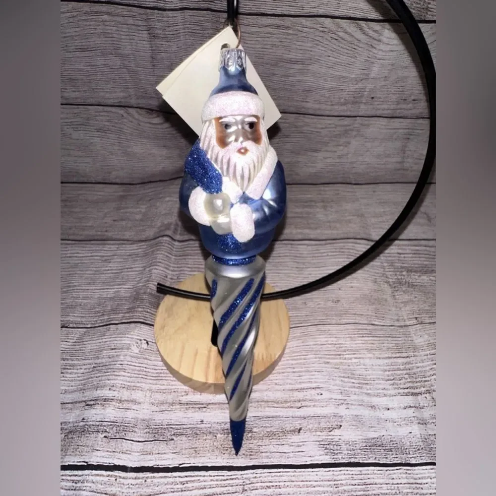 Patricia Breen Spiraling Santa‎ Icicle Christmas Ornament Twist Blue And White